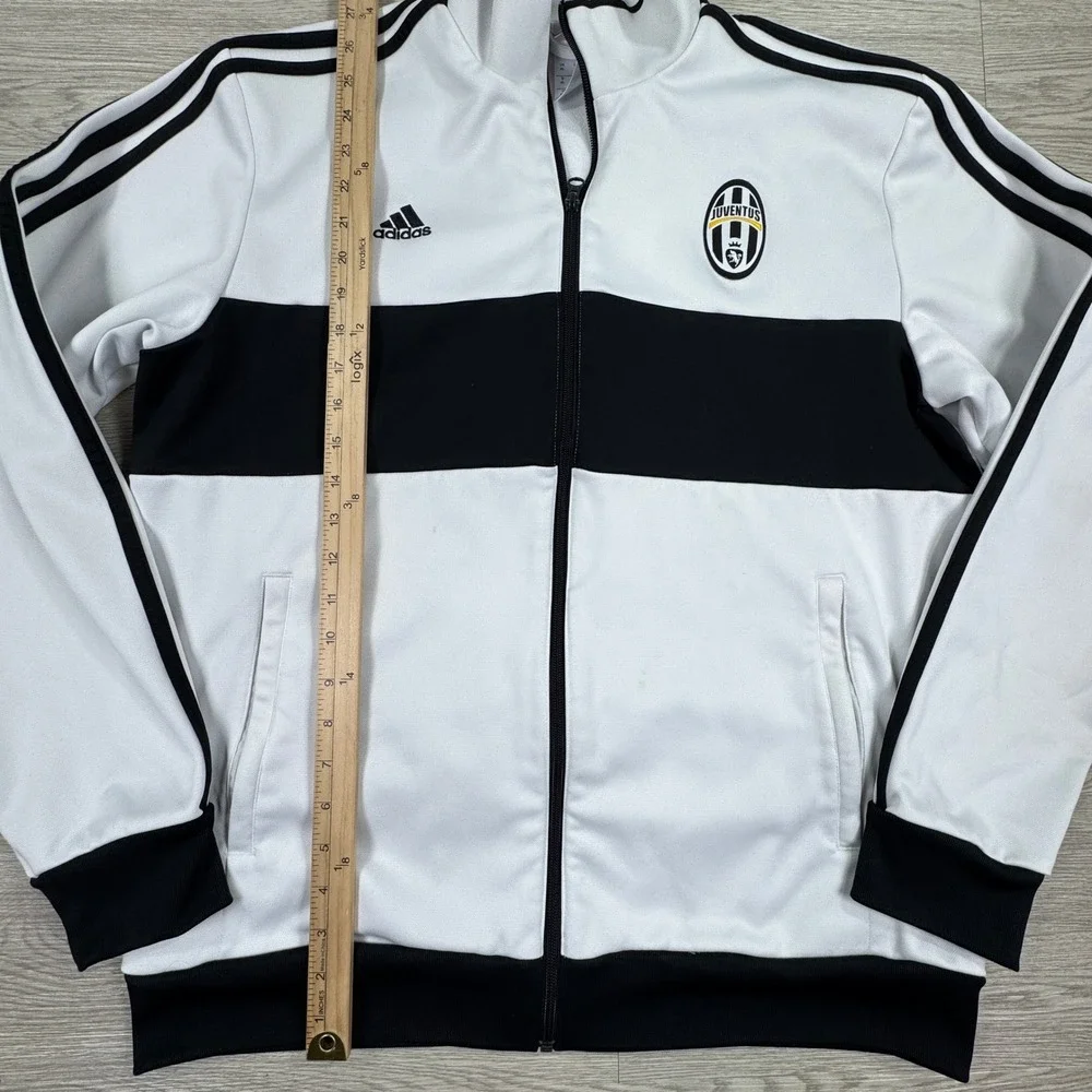 Adidas Mens Track Jacket Juventus Soccer Full Zip White Black XL Three Stripe